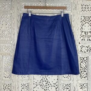 Jacqueline Ferrar‎ Royal Blue Lambskin Soft Leather Skirt Sz Womens 12